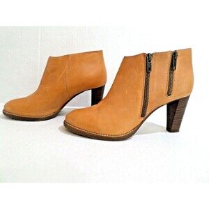 J CREW Womens Size 9 Soft Tan Leather High Heel Bootie Shoe Zipper